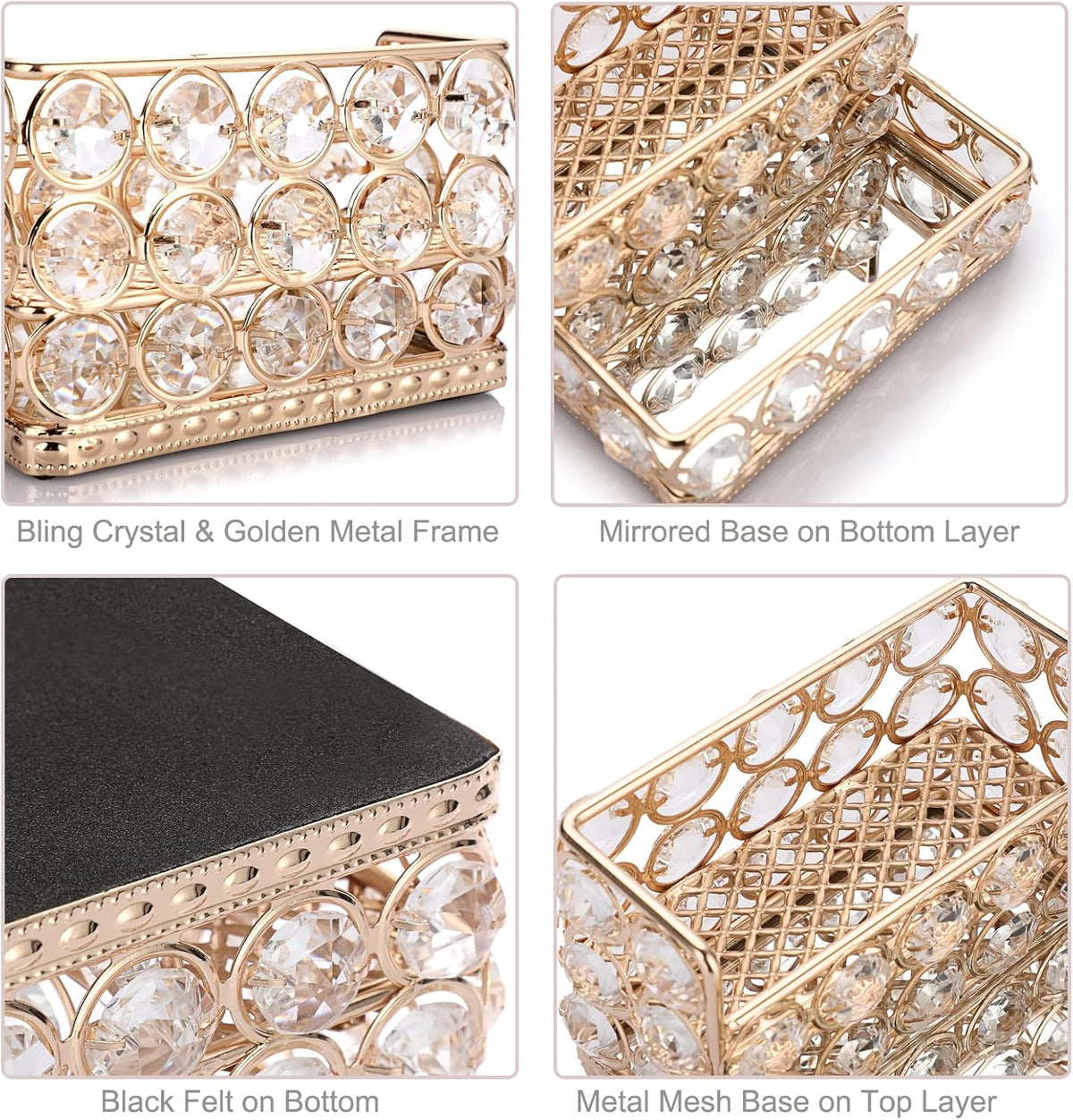 2 Tiers Crystal Business Card Holder Gold Mirrored Cards Organizer