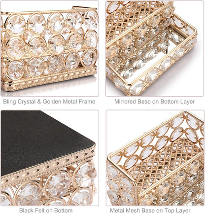 2 Tiers Crystal Business Card Holder Gold Mirrored Cards Organizer