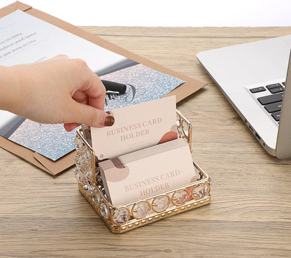 2 Tiers Crystal Business Card Holder Gold Mirrored Cards Organizer