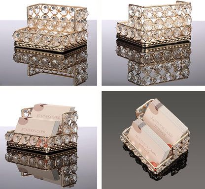 2 Tiers Crystal Business Card Holder Gold Mirrored Cards Organizer