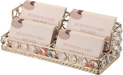 2 Tiers Crystal Business Card Holder Gold Mirrored Cards Organizer