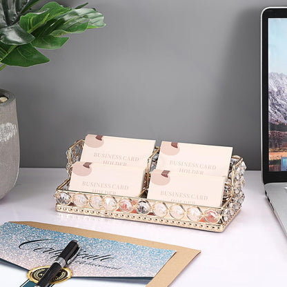 2 Tiers Crystal Business Card Holder Gold Mirrored Cards Organizer