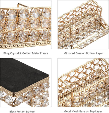 2 Tiers Crystal Business Card Holder Gold Mirrored Cards Organizer