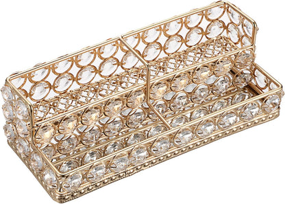 2 Tiers Crystal Business Card Holder Gold Mirrored Cards Organizer