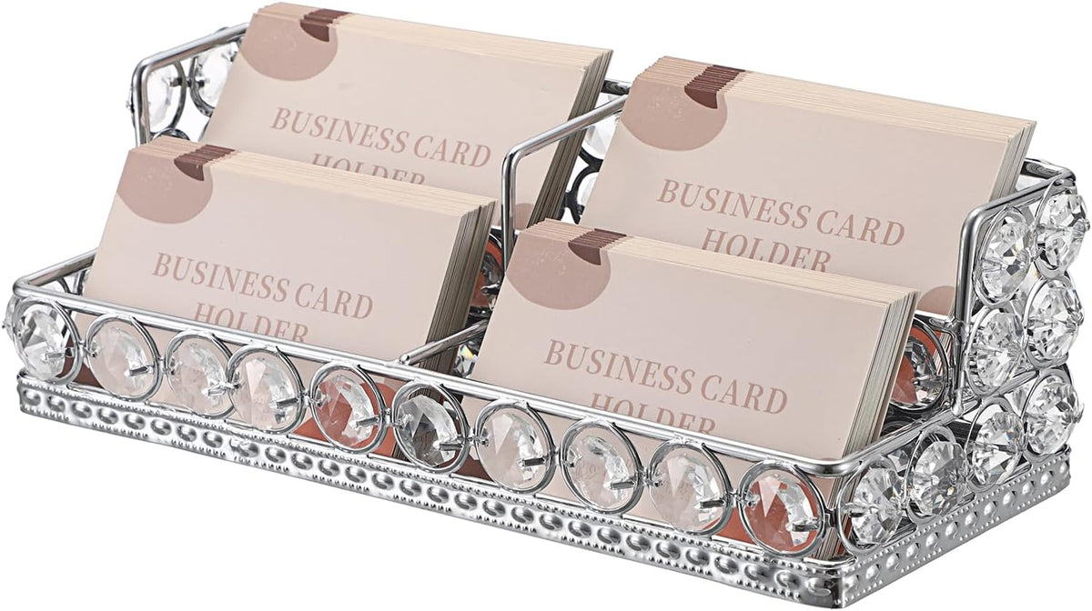 2 Tiers Crystal Business Card Holder Gold Mirrored Cards Organizer