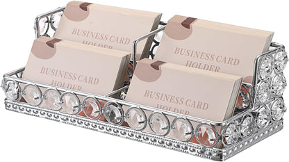 2 Tiers Crystal Business Card Holder Gold Mirrored Cards Organizer