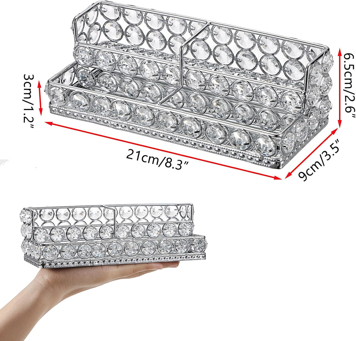 2 Tiers Crystal Business Card Holder Gold Mirrored Cards Organizer