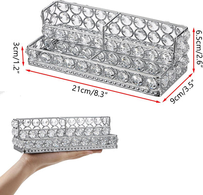 2 Tiers Crystal Business Card Holder Gold Mirrored Cards Organizer