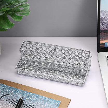 2 Tiers Crystal Business Card Holder Gold Mirrored Cards Organizer