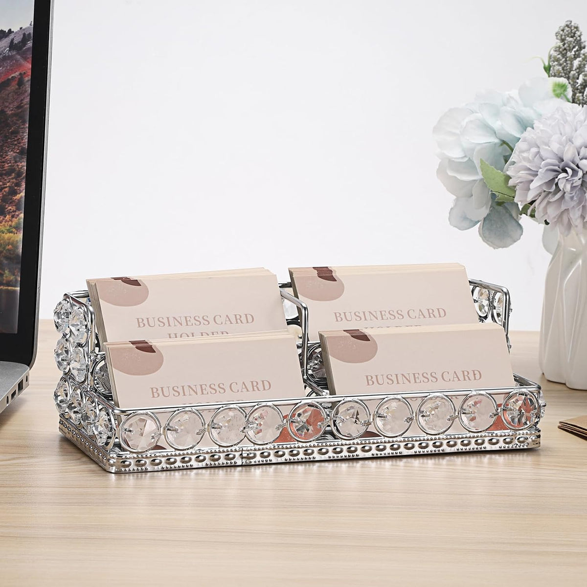 2 Tiers Crystal Business Card Holder Gold Mirrored Cards Organizer