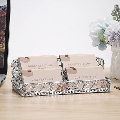 2 Tiers Crystal Business Card Holder Gold Mirrored Cards Organizer