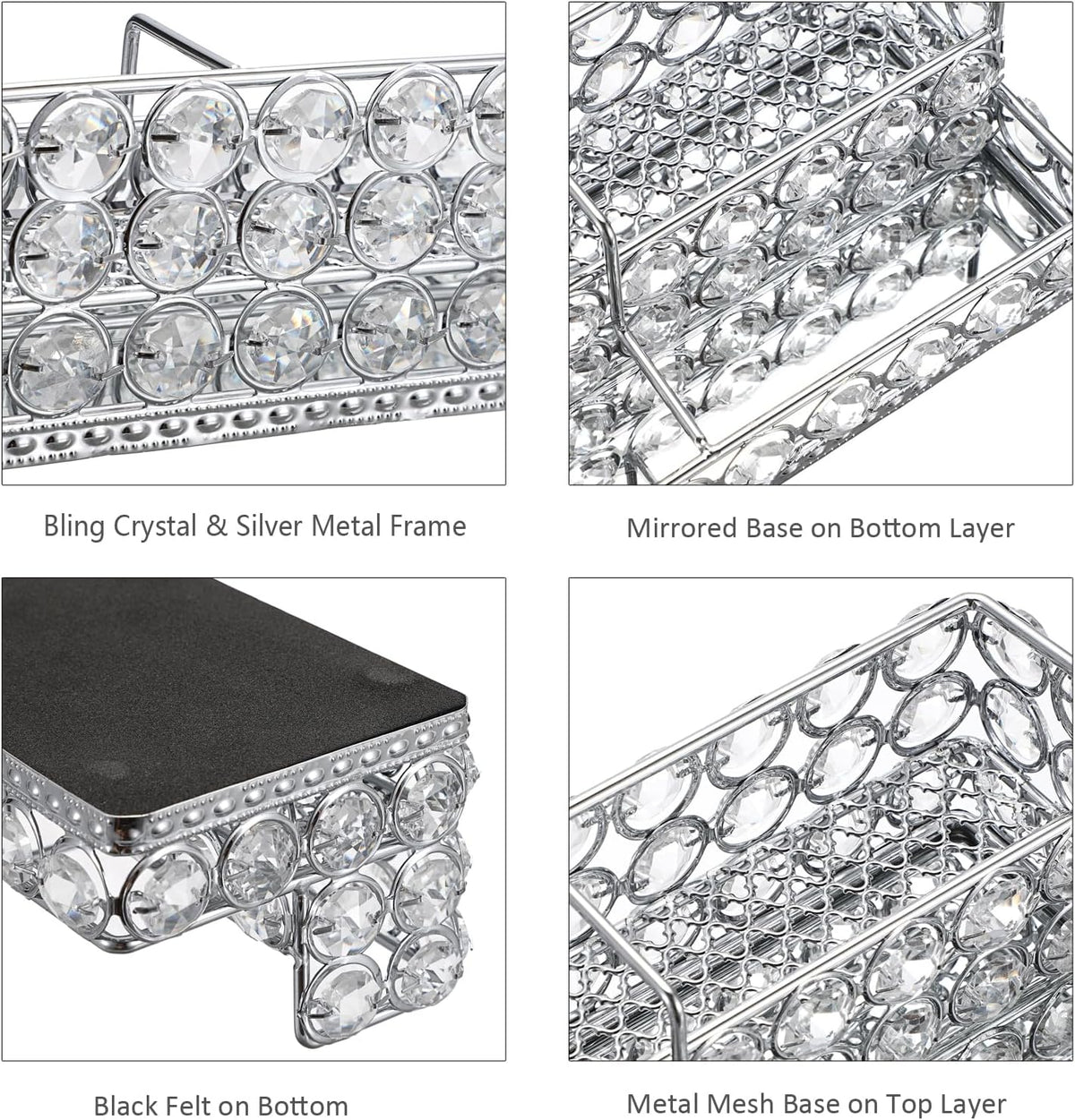 2 Tiers Crystal Business Card Holder Gold Mirrored Cards Organizer