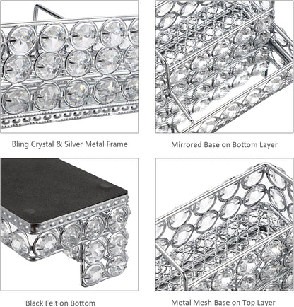 2 Tiers Crystal Business Card Holder Gold Mirrored Cards Organizer