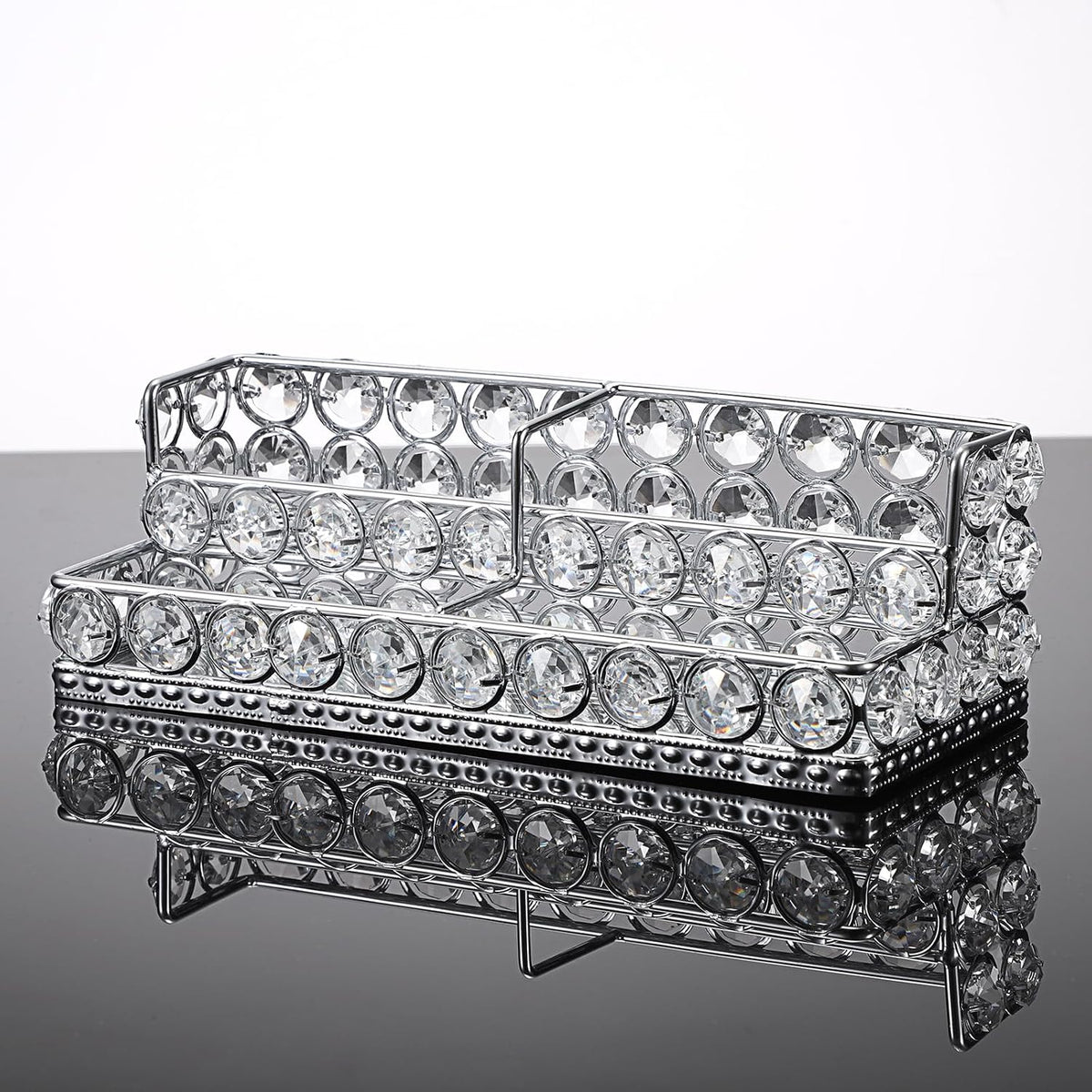 2 Tiers Crystal Business Card Holder Gold Mirrored Cards Organizer