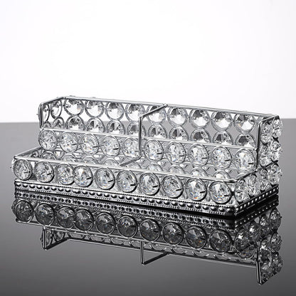 2 Tiers Crystal Business Card Holder Gold Mirrored Cards Organizer