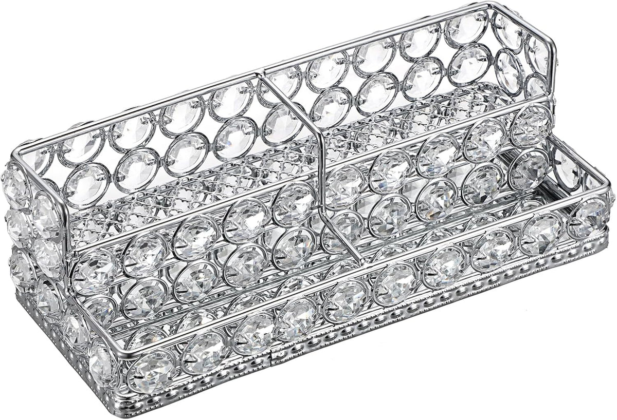 2 Tiers Crystal Business Card Holder Gold Mirrored Cards Organizer