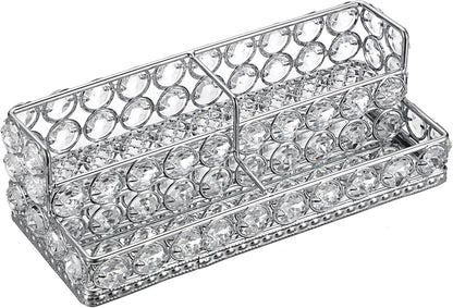 2 Tiers Crystal Business Card Holder Gold Mirrored Cards Organizer
