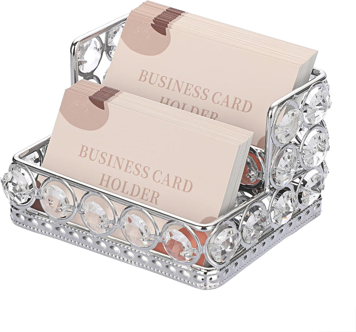 2 Tiers Crystal Business Card Holder Gold Mirrored Cards Organizer