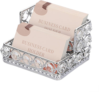 2 Tiers Crystal Business Card Holder Gold Mirrored Cards Organizer