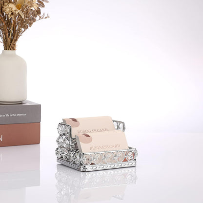 2 Tiers Crystal Business Card Holder Gold Mirrored Cards Organizer