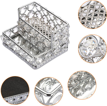 2 Tiers Crystal Business Card Holder Gold Mirrored Cards Organizer