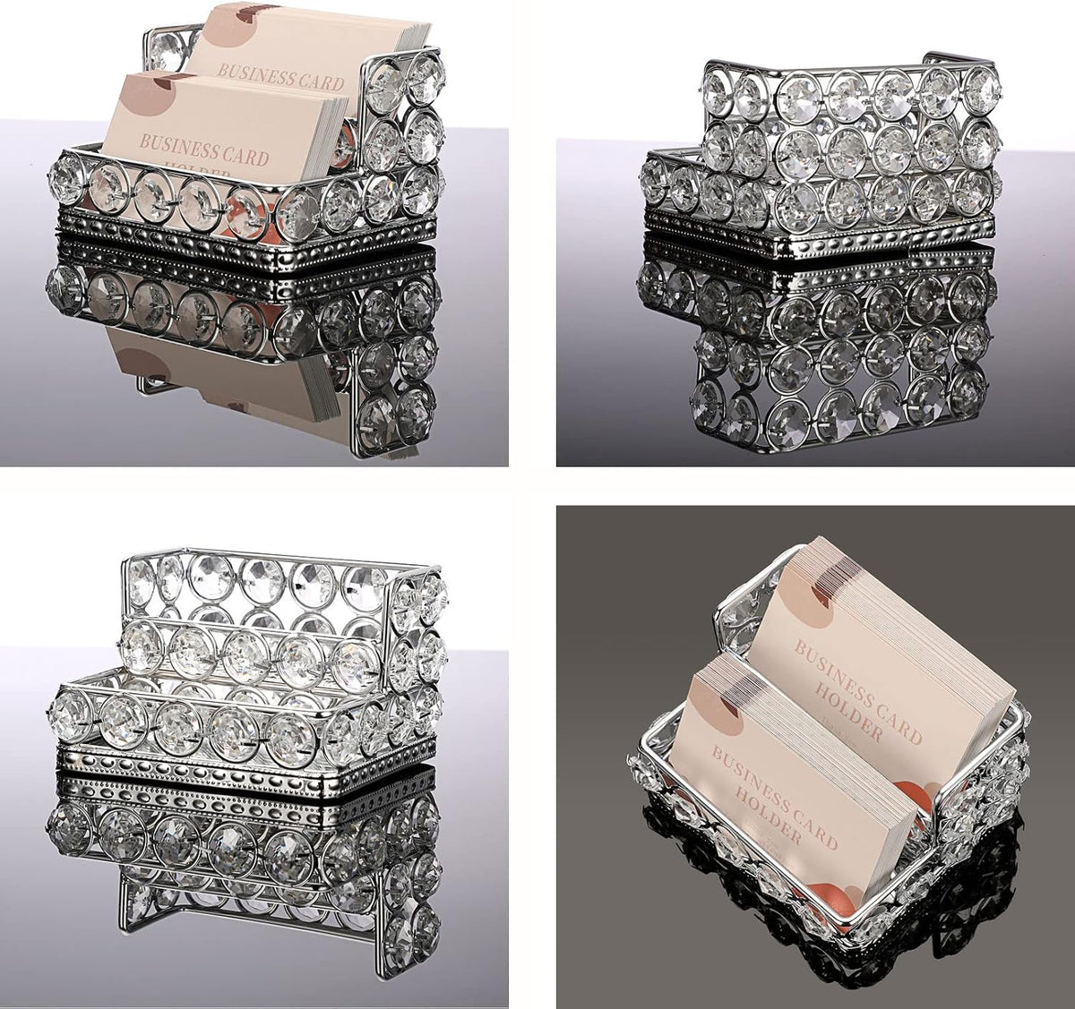2 Tiers Crystal Business Card Holder Gold Mirrored Cards Organizer