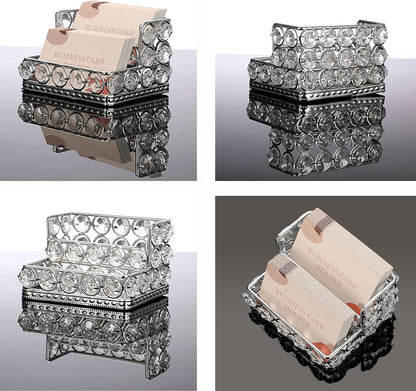 2 Tiers Crystal Business Card Holder Gold Mirrored Cards Organizer