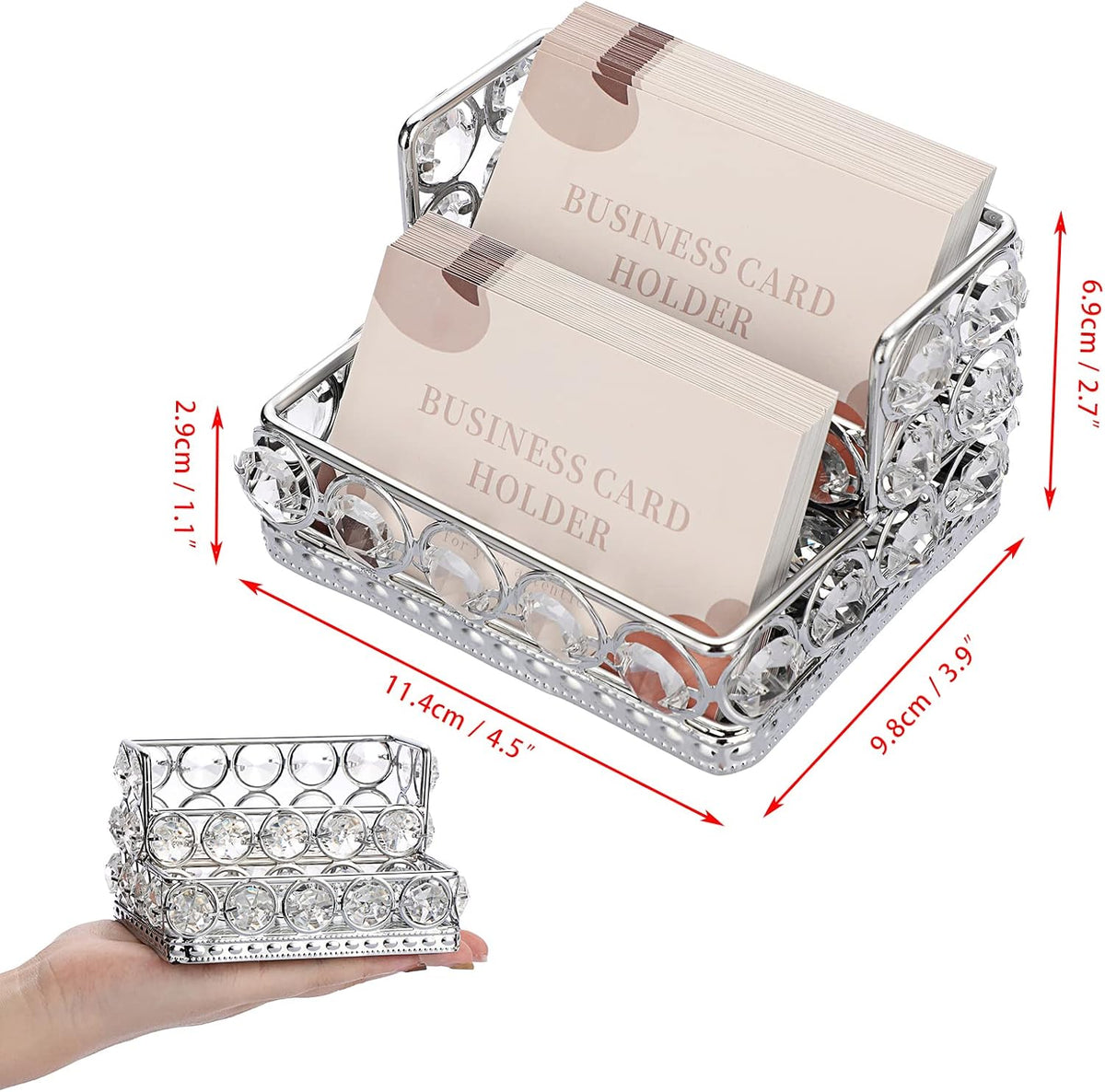 2 Tiers Crystal Business Card Holder Gold Mirrored Cards Organizer