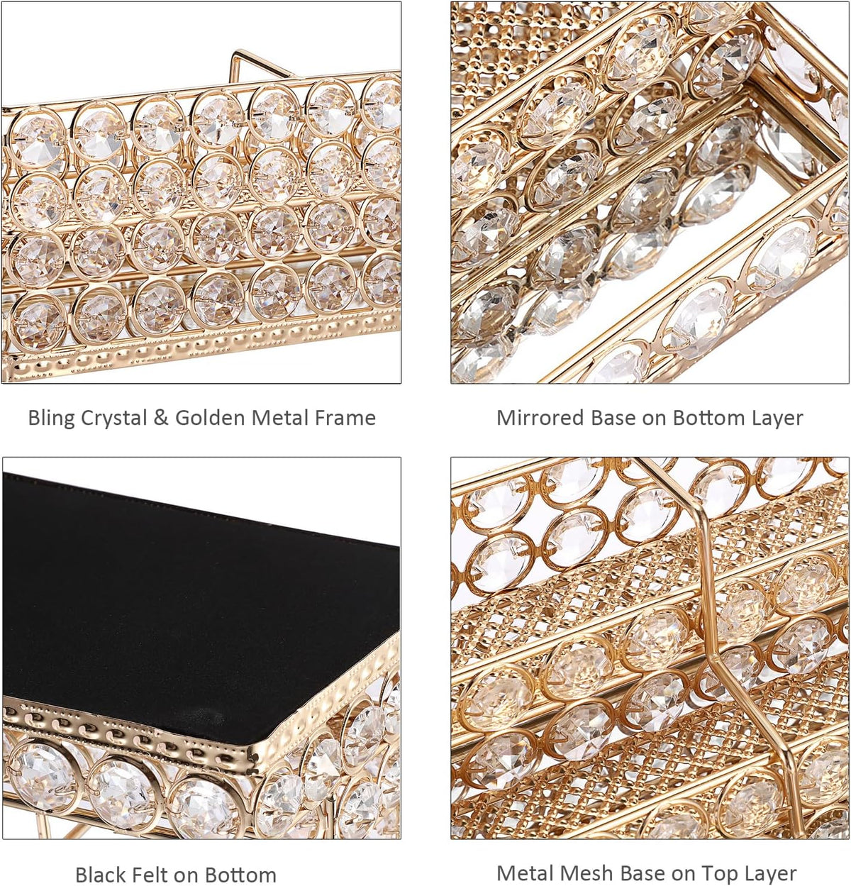 2 Tiers Crystal Business Card Holder Gold Mirrored Cards Organizer