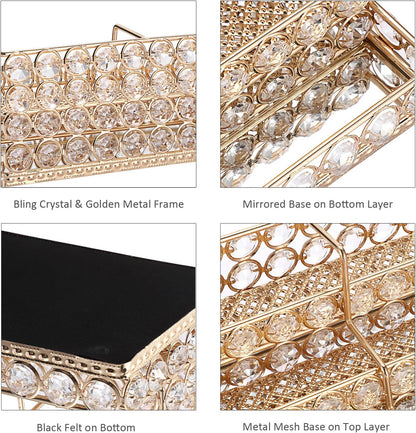 2 Tiers Crystal Business Card Holder Gold Mirrored Cards Organizer