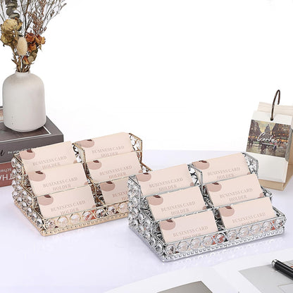2 Tiers Crystal Business Card Holder Gold Mirrored Cards Organizer