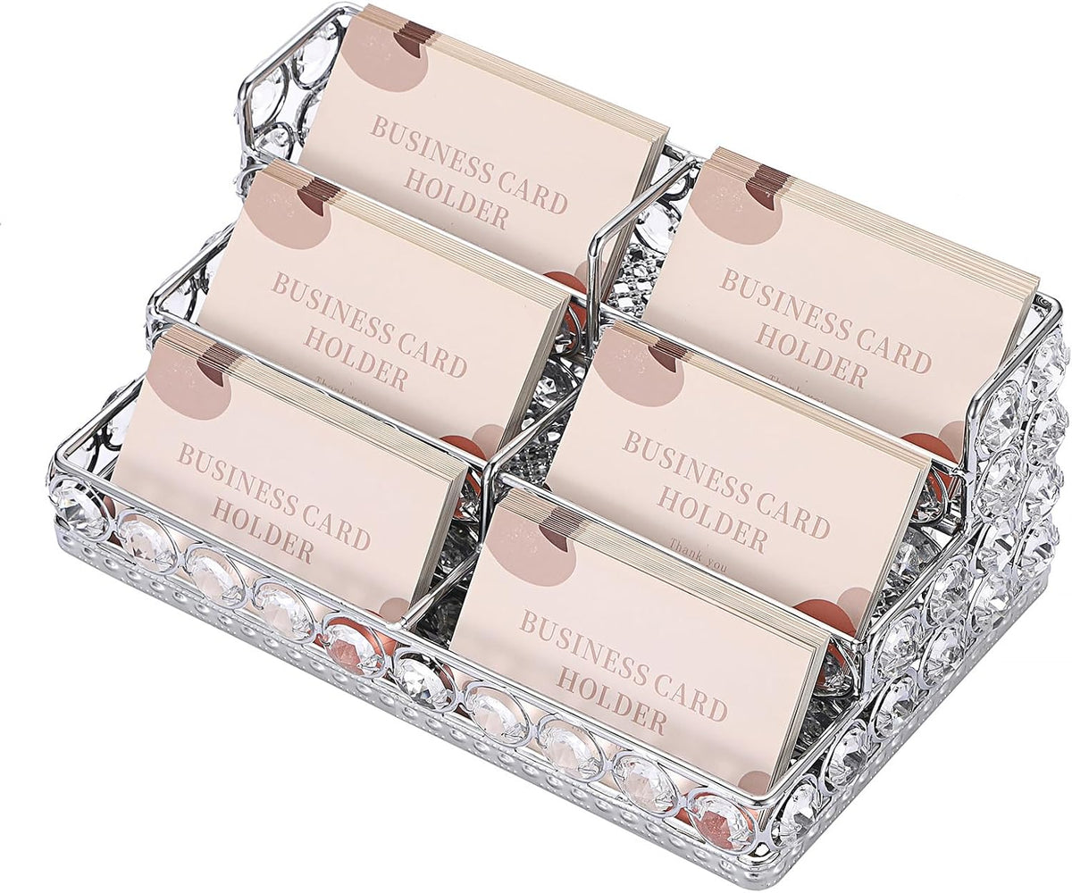 2 Tiers Crystal Business Card Holder Gold Mirrored Cards Organizer