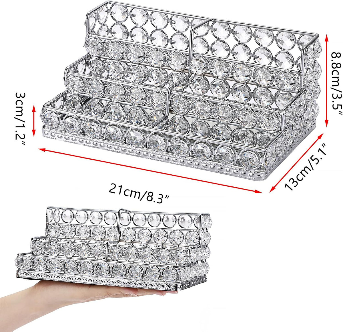 2 Tiers Crystal Business Card Holder Gold Mirrored Cards Organizer