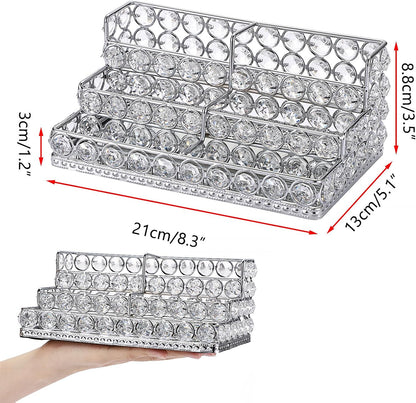 2 Tiers Crystal Business Card Holder Gold Mirrored Cards Organizer