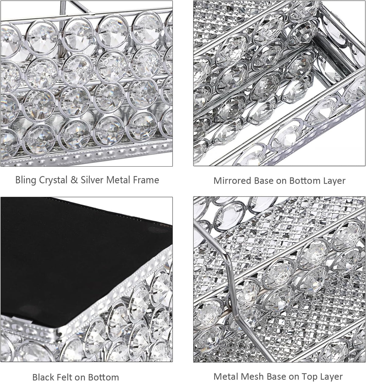 2 Tiers Crystal Business Card Holder Gold Mirrored Cards Organizer