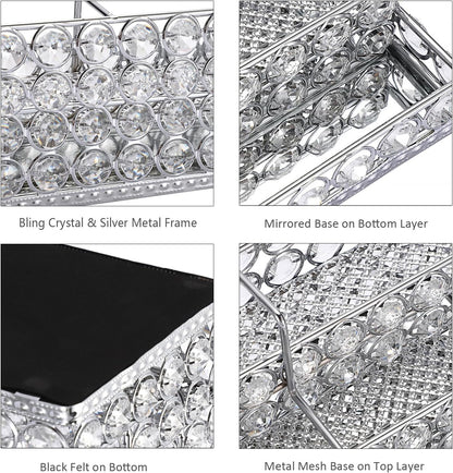 2 Tiers Crystal Business Card Holder Gold Mirrored Cards Organizer