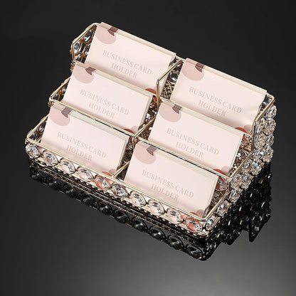 2 Tiers Crystal Business Card Holder Gold Mirrored Cards Organizer