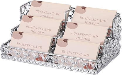2 Tiers Crystal Business Card Holder Gold Mirrored Cards Organizer