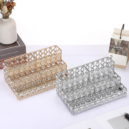 2 Tiers Crystal Business Card Holder Gold Mirrored Cards Organizer