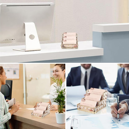 2 Tiers Crystal Business Card Holder Gold Mirrored Cards Organizer