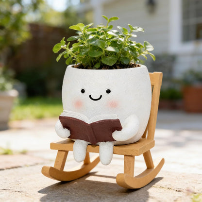 LAUGOKEBE Rocking Chair Smiley Face Planter Cute Plant Pots with Drainage