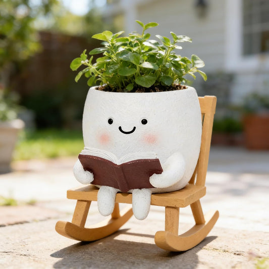 LAUGOKEBE Rocking Chair Smiley Face Planter Cute Plant Pots with Drainage
