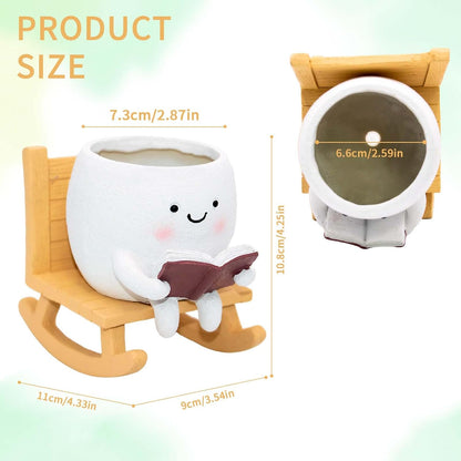 LAUGOKEBE Rocking Chair Smiley Face Planter Cute Plant Pots with Drainage