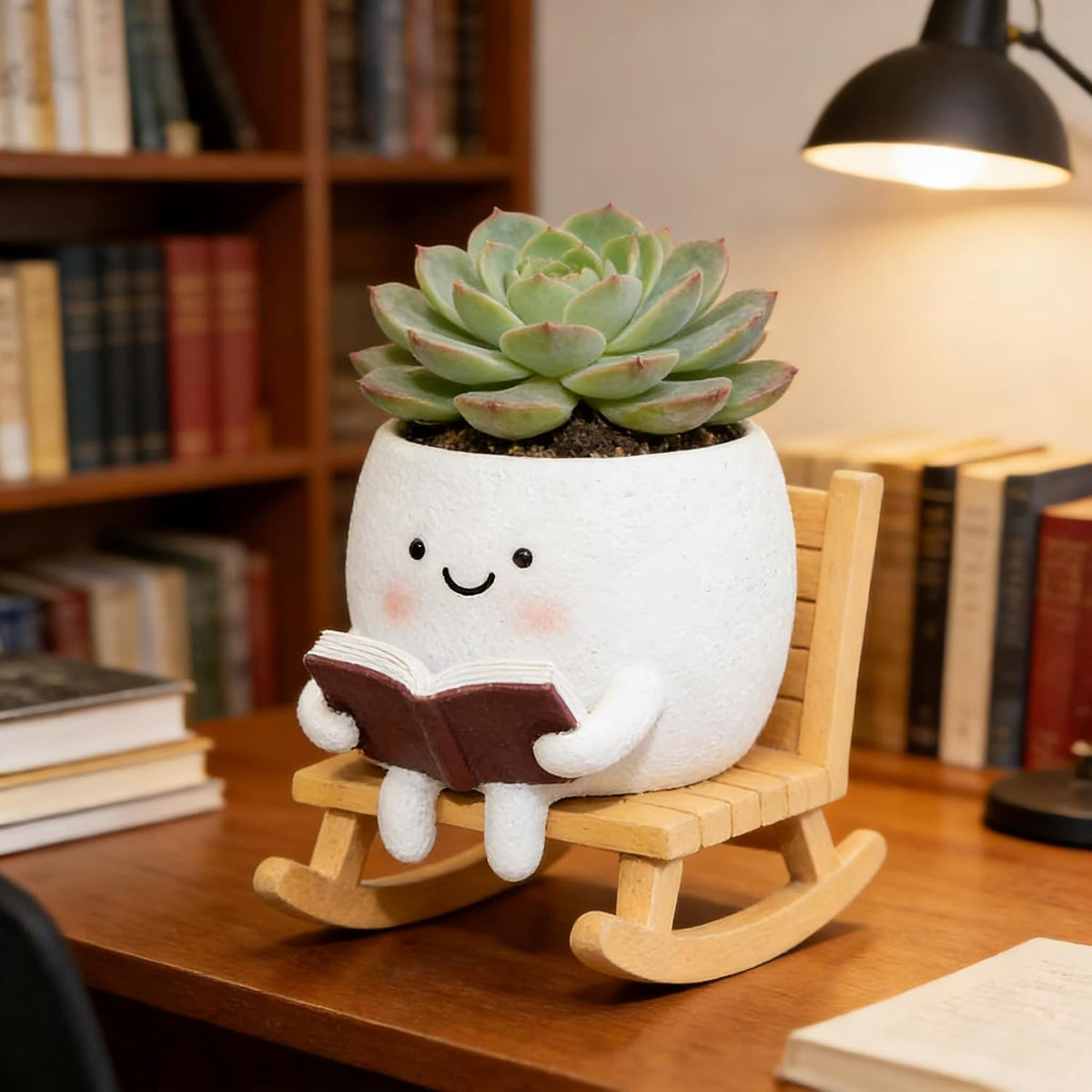 LAUGOKEBE Rocking Chair Smiley Face Planter Cute Plant Pots with Drainage