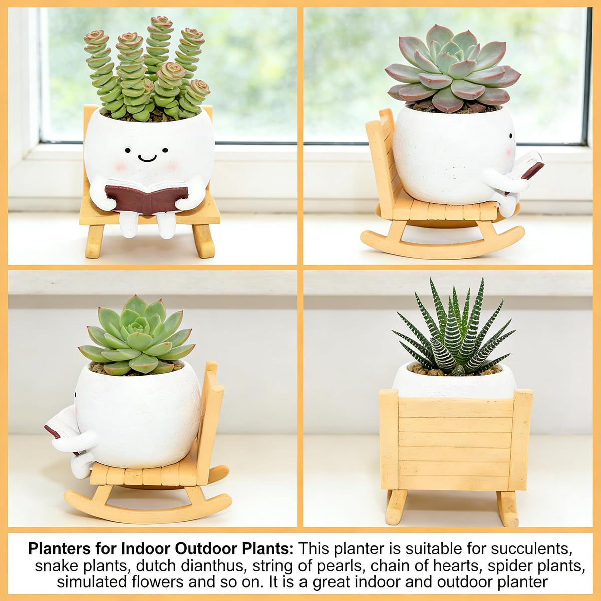 LAUGOKEBE Rocking Chair Smiley Face Planter Cute Plant Pots with Drainage