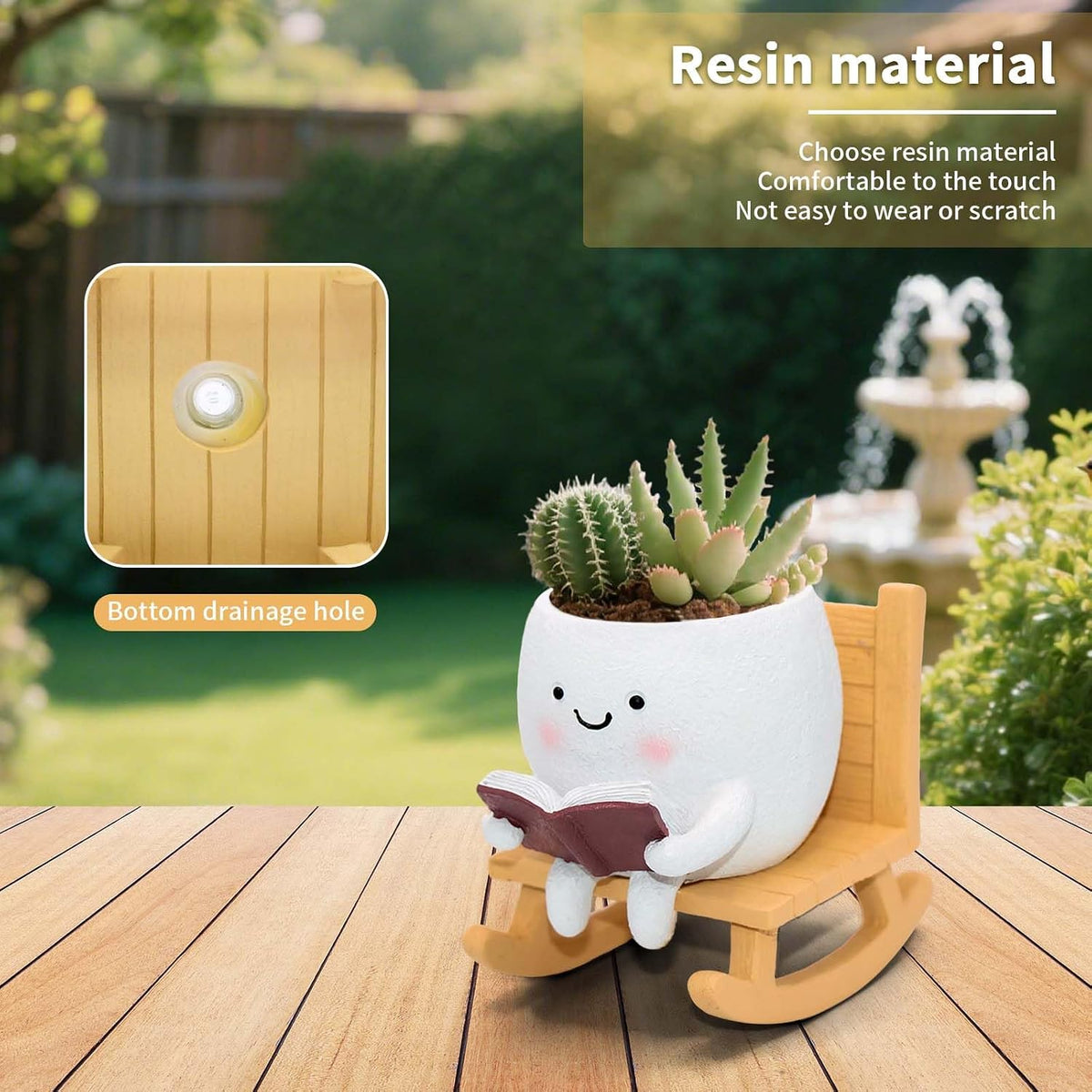 LAUGOKEBE Rocking Chair Smiley Face Planter Cute Plant Pots with Drainage