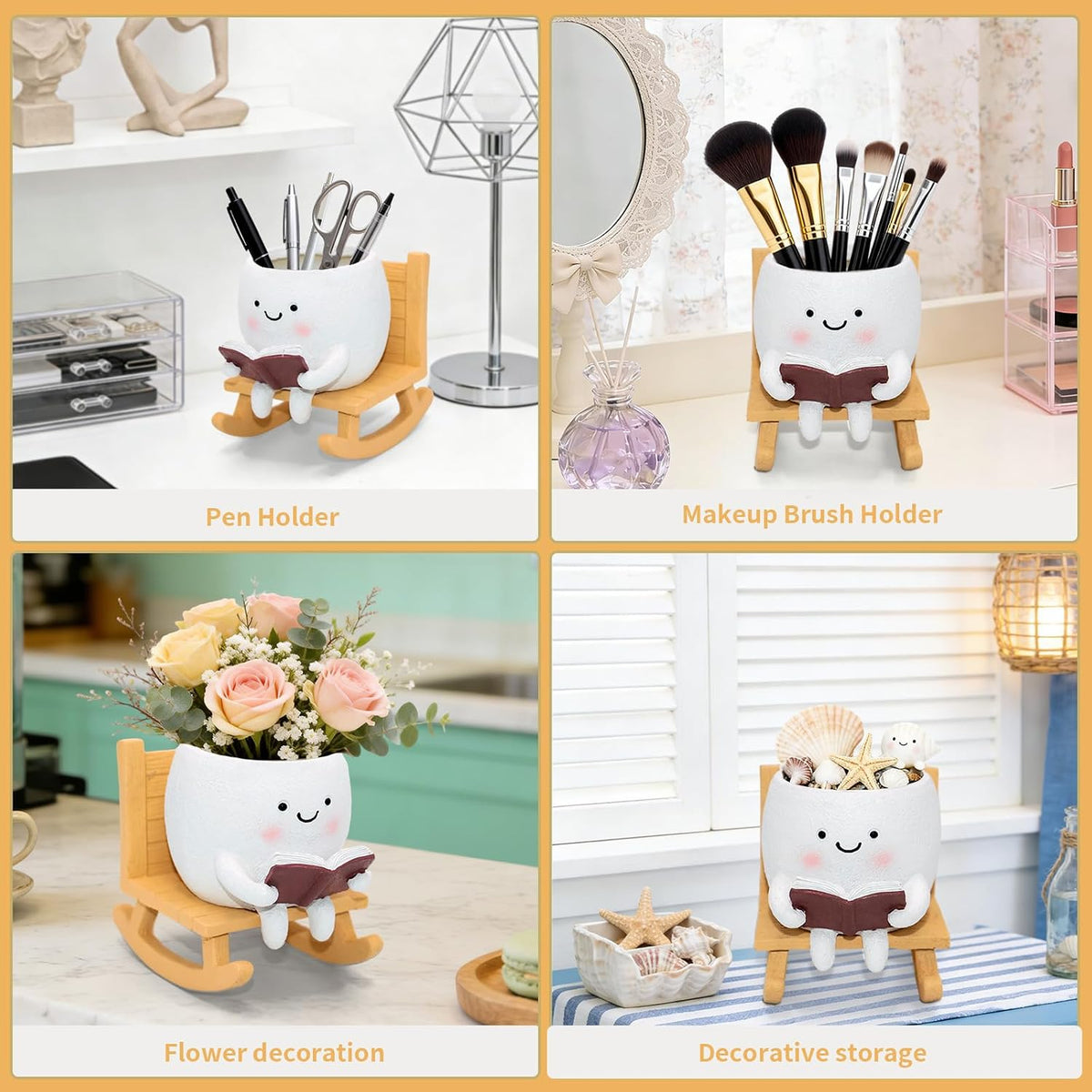 LAUGOKEBE Rocking Chair Smiley Face Planter Cute Plant Pots with Drainage