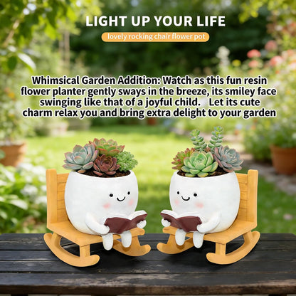 LAUGOKEBE Rocking Chair Smiley Face Planter Cute Plant Pots with Drainage