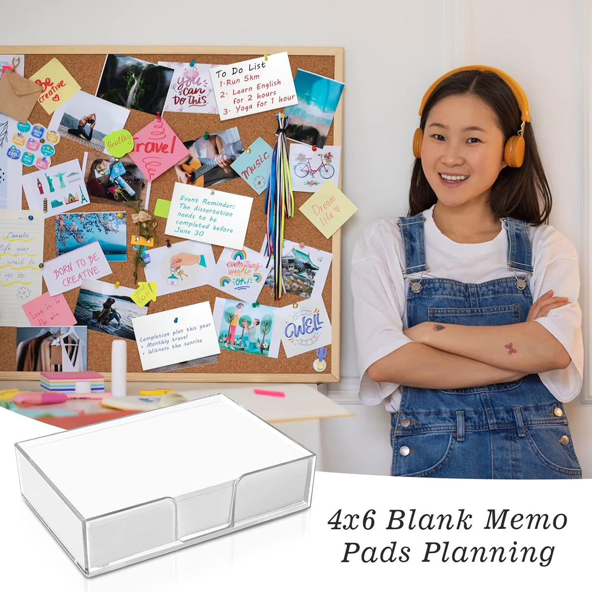 600 Sheets 4x6 Memo Holder Desk Notepad Tray Pad Paper Non Sticky Memo Pads 4x6 Acrylic Notepad Holder Note Memo for Desk School Organization Planning（Internal Size: 3.97 × 5.78 Inch）