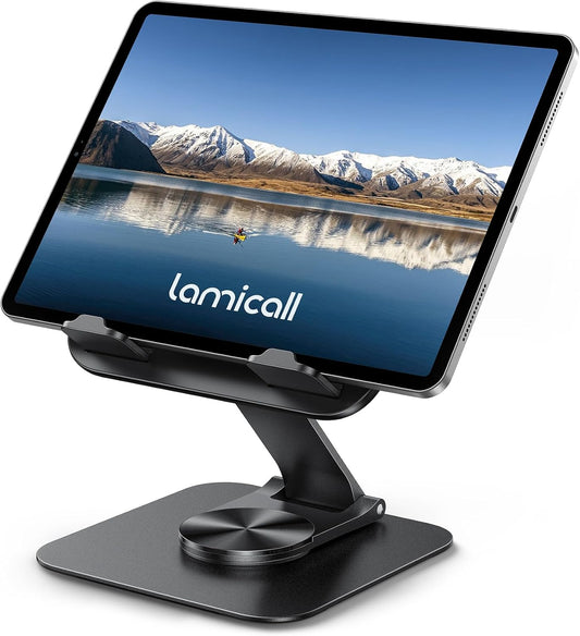 Adjustable iPad Stand for Desk, Ultra-Slim Foldable, 360° Rotation